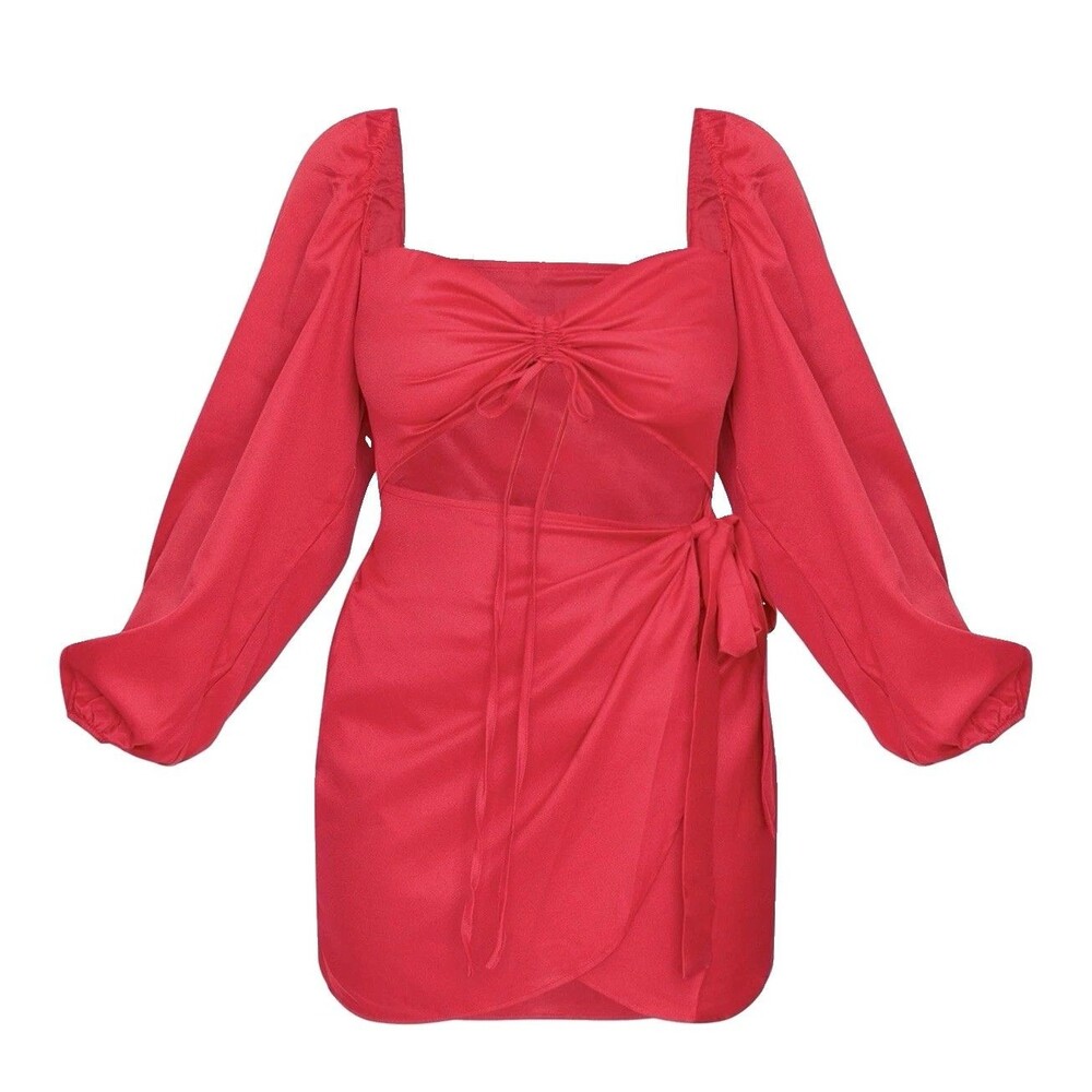 Pretty Little Thing Plus Size UK 22 US 18 Red Ruched Cut Out Dress Glam Curvy